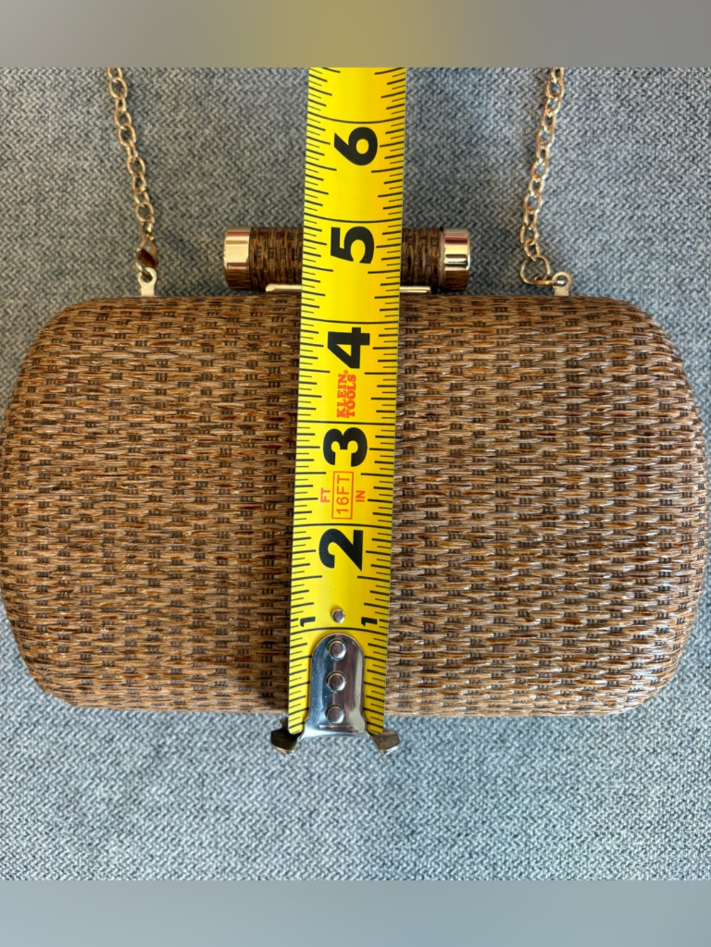 Woven Clutch Crossbody Purse Party Summer Beach Vacation Festival Bag Gold Chain - Picture 13 of 15